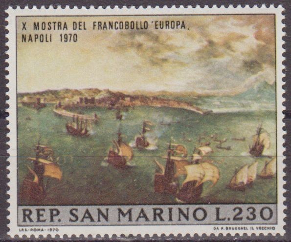 SAN MARINO 1970 Scott 728 Sello ** Exposicion Filatelica Napoles Flota en la Bahia de Peter Brueghel