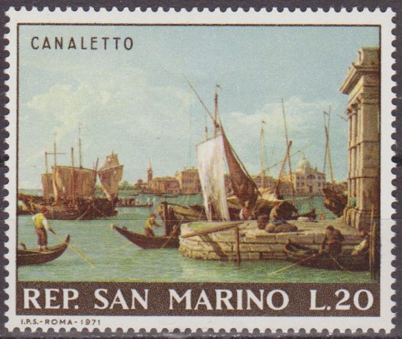 SAN MARINO 1971 Scott 746 Sello Nuevo Pinturas de Canaletto Muelle Aduana Venezia 20L 