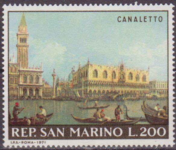 SAN MARINO 1971 Scott 748 Sello Nuevo Pinturas de Canaletto San Marcos y Palacio del Duque Venezia