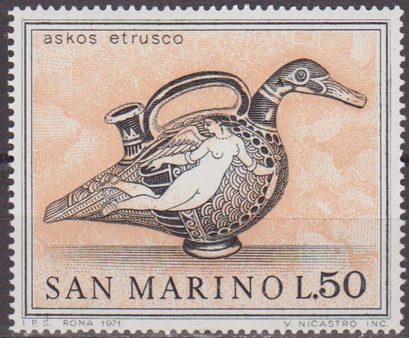 SAN MARINO 1971 Scott 754 Sello Nuevo Arte Etrusco Askos Jarra con forma de Pato 50L 