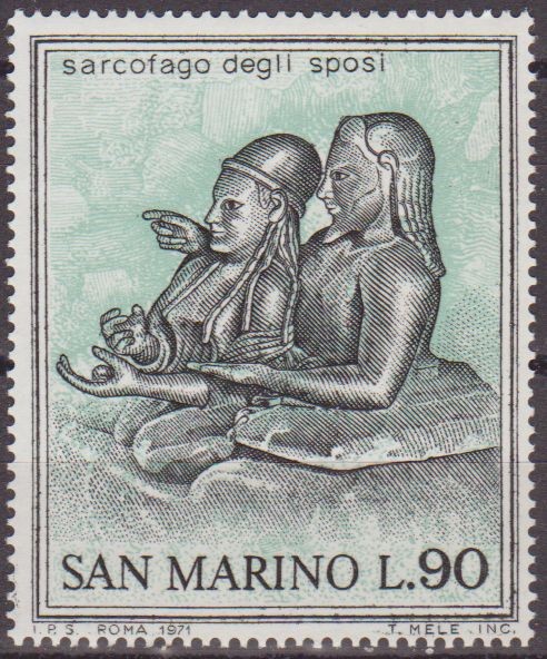 SAN MARINO 1971 Scott 756 Sello Nuevo Arte Etrusco Sarcofago de los Esposos 90L