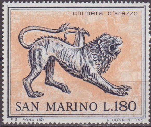 SAN MARINO 1971 Scott 757 Sello Nuevo Arte Etrusco Chimera d'Arezzo 180L