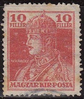 Hungria 1918 Scott 127 Sello Rey Carlos IV 10F usado Magyar Posta Ungarn Hungary Hongrie Ungheria