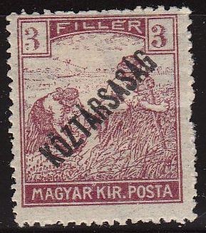 Hungria 1918 Scott 154 Sello ** Recolección Cosecha de Trigo Sobreimpreso Koztarsasag 10F Magyar 