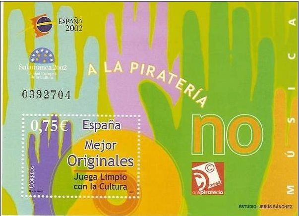 ESPAÑA 2002 3949 HB Sello Nuevo Musica No a la pirateria 