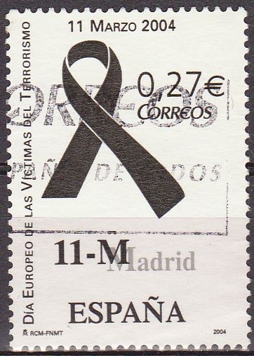 ESPAÑA 2004 4073 Sello Victimas del Terrorismo Lazo Negro recuerdo atentado 11 Marzo Madrid usado Es