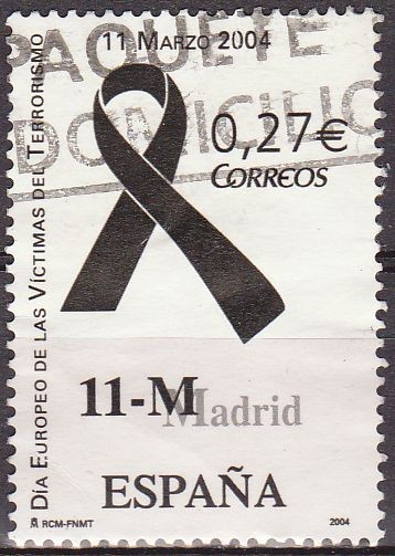 ESPAÑA 2004 4073 Sello Victimas del Terrorismo Lazo Negro recuerdo atentado 11 Marzo Madrid usado Es