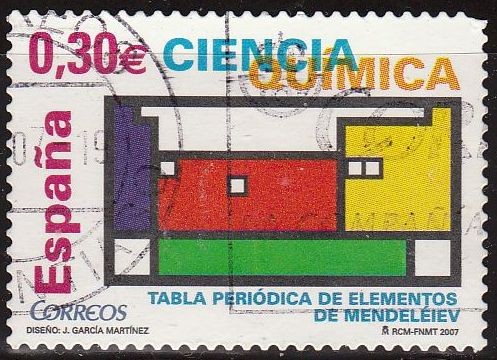 ESPAÑA 2007 4310 Sello Ciencia Quimica Tabla Periodica de Elementos de Mendeleiev usado Espana Spain