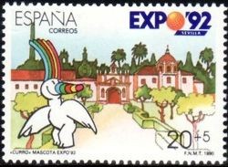 ESPAÑA 1990 3051 Sello Nuevo Exposición Universal de Sevilla Curro en diversos recintos