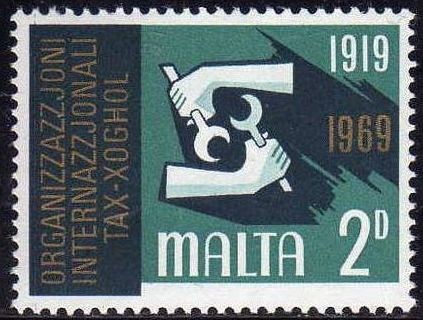 MALTA 1969 Scott 398 Sello Nuevo ** Aniversario Organizacion Internacional del Trabajo Emblema