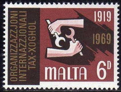 MALTA 1969 Scott 399 Sello Nuevo ** Aniversario Organizacion Internacional del Trabajo Emblema 