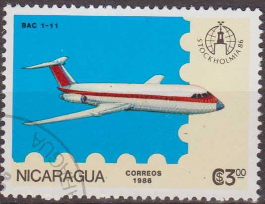 Nicaragua 1986 Scott 1555 Sello Avion Aeroplano BAC 1-11 Matasello de favor Preobliterado 