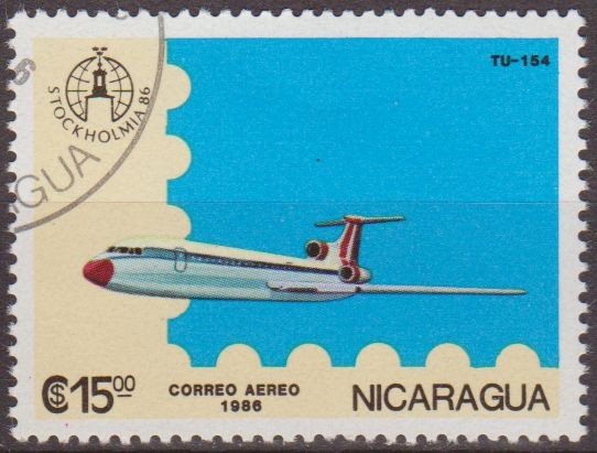 Nicaragua 1986 Scott 1558 Sello Avion Aeroplano Tupolev TU-154 Matasello de favor Preobliterado 