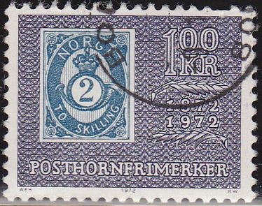 NORUEGA 1972 Scott 585 Sello Centenario Post Horn Stamps usado Norway Norvège Norge 