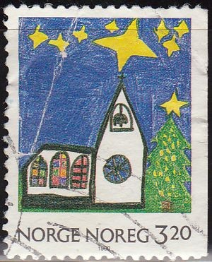NORUEGA 1990 Scott 0987 Sello Navidad Christmas Dibujos de niños usado Norway Norvège Norge 