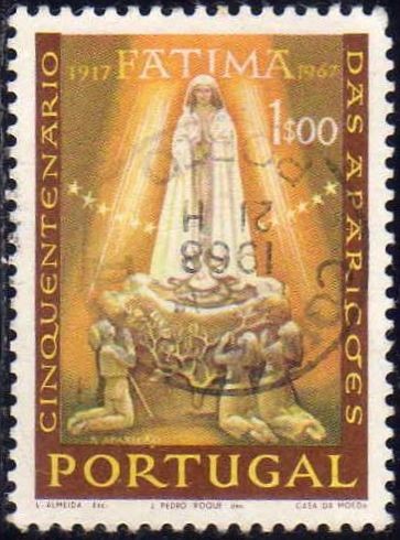 Portugal 1967 Scott 0997 Sello Centenario Apariciones de La Virgen de Fatima Usado 
