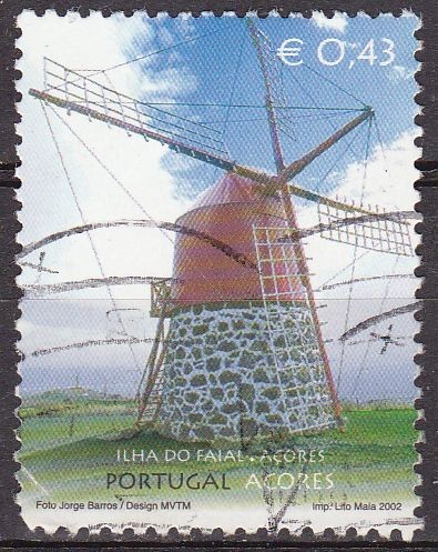 Portugal Azores 2002 Scott 470 Sello Molinos de Viento Isla del Faial conjunta con Belgica usado 