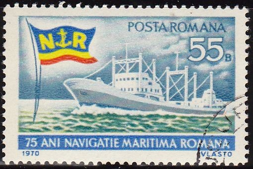 RUMANIA 1970 Scott 2188 Sello 75 Aniv. Marina Mercante Barco Matasello de favor Preobliterado