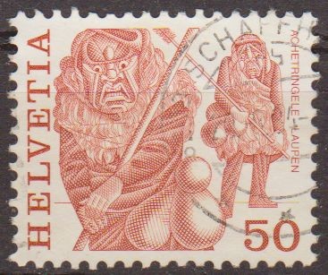 Suiza 1977 Scott 640 Sello Folklore Achetringele Hombres Enmascarados Laupen Michel1105 usado Switze
