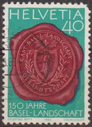 Suiza 1983 Scott 739 Sello Heraldica Aniversario Canton Basilea Michel1255 usado Switzerland Suisse 