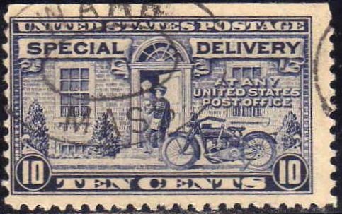 USA 1922-5 Scott E12 Sello Cartero y Motocicleta Postman & Motorcycle Special Delivery Usado Dent. 1