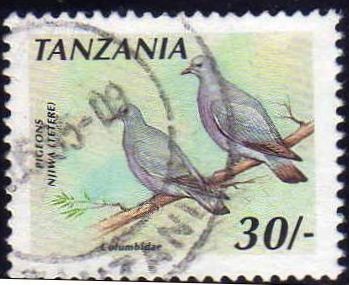 Tanzania 1990 Sello Fauna Pajaros Palomas Pigeons Niiwa Columbidae Birds Usado 