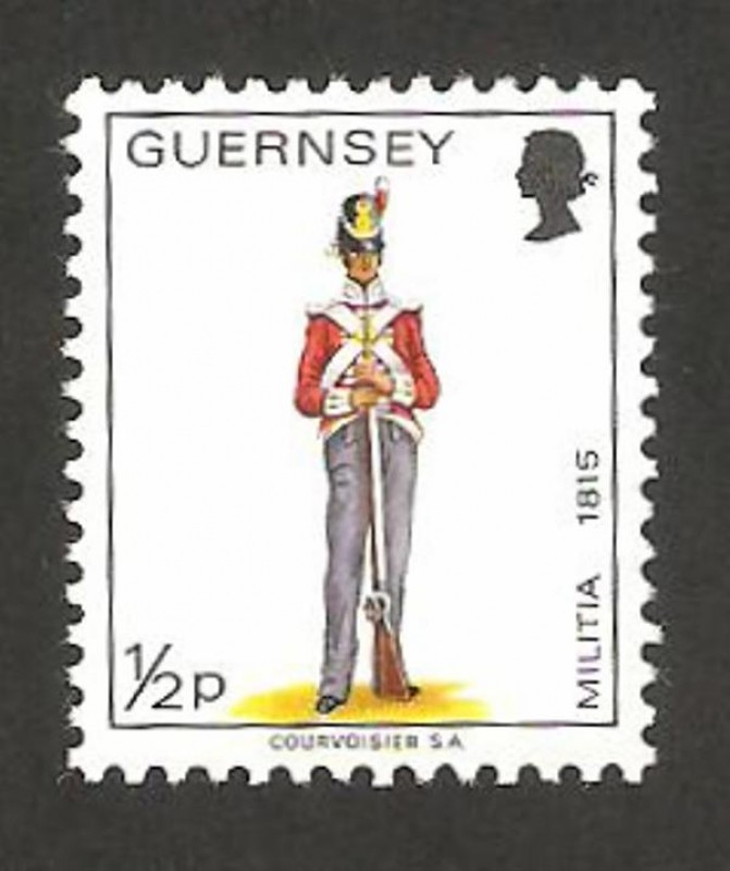 Guernsey - uniforme militar, soldado del regimiento del este 