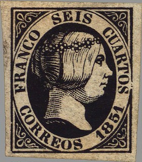 ESPAÑA 1851 6 Sello Isabel II 4c