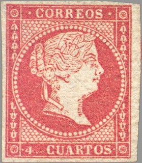 ESPAÑA 1856 44 Sello Isabel II 4 cuartos