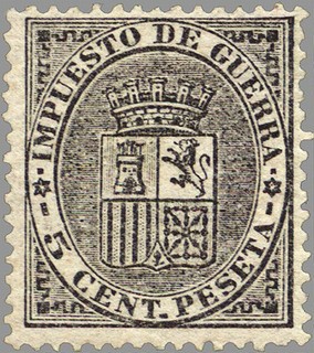 ESPAÑA 1874 141 Sello Nuevo Escudo de España Impuesto de Guerra 5c