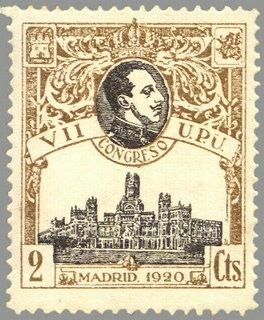 ESPAÑA 1920 298 Sello Nuevo VII Congreso de la UPU Alfonso XIII y Palacio Comunicaciones Madrid 1c
