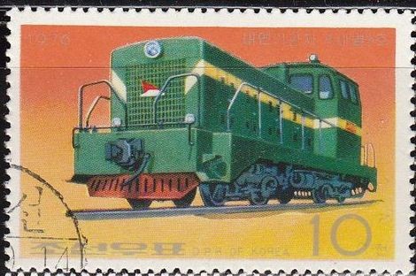 Corea Norte 1976 Scott 1527 Sello Tren Locomotora Diesel Saeppyol Matasello de favor Preobliterado