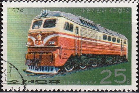 Corea Norte 1976 Scott 1529 Sello Tren Locomotora Diesel Kumsong Matasello de favor Preobliterado