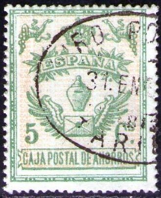 ESPAÑA 1918 Sello Caja Postal de Ahorros 5c Usado Espana Spain Espagne Spagna Spanje Spanien 