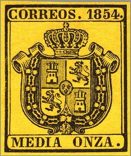 ESPAÑA 1854 28 Sello Nuevo Escudo de España Sin dentar 1/2o negro sobre amarillo 