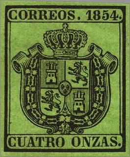 ESPAÑA 1854 30 Sello Nuevo Escudo de España Sin dentar 4o negro sobre verde 
