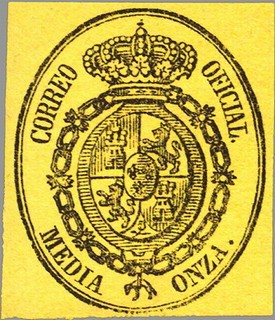 ESPAÑA 1855 35 Sello Nuevo Escudo de España Servicio Oficial Sin dentar 1/2o negro sobre amarillo