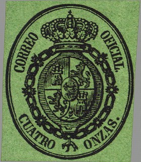 ESPAÑA 1855 36 Sello Nuevo Escudo de España Servicio Oficial Sin dentar 1o negro sobre rosa 
