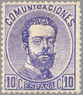 ESPAÑA 1872 121A Sello Nuevo Corona Real Cifras y Amadeo I 10cu Ultramar 