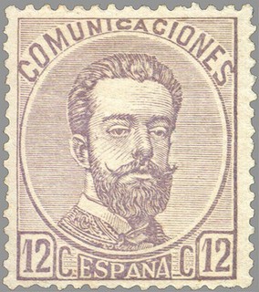 ESPAÑA 1872 122 Sello Nuevo Corona Real Cifras y Amadeo I 12cu Lila Grisaceo 