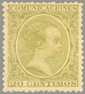 ESPAÑA 1889-99 220 Sello Nuevo Alfonso XIII Tipo Pelón 20c Verde Amarillento 