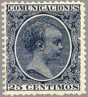 ESPAÑA 1889-99 221 Sello Nuevo Alfonso XIII Tipo Pelón 25c Azul 