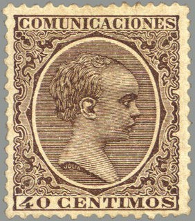 ESPAÑA 1889-99 223 Sello Nuevo Alfonso XIII Tipo Pelón 40c Castaño 