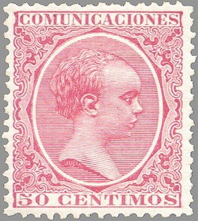 ESPAÑA 1889-99 224 Sello Nuevo Alfonso XIII Tipo Pelón 50c Rosa Carminado 