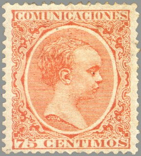 ESPAÑA 1889-99 225 Sello Nuevo Alfonso XIII Tipo Pelón 75c Naranja 