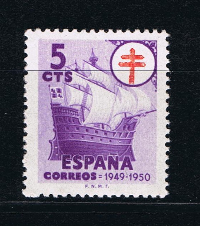 Edifil  1066  Pro Tuberculosos.  Cruz de Lorena en rojo.