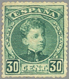 ESPAÑA 1901-5 249 Sello Nuevo Alfonso XIII 30c Tipo Cadete Verde Amarillento Numero de control al do