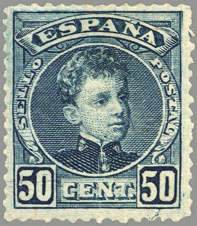 ESPAÑA 1901-5 252 Sello Nuevo Alfonso XIII 50c Tipo Cadete Azul verdoso Numero de control al dorso 