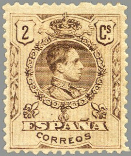 ESPAÑA 1909 267 Sello Nuevo Alfonso XIII Tipo Medallón 2c Castaño numero de control al dorso