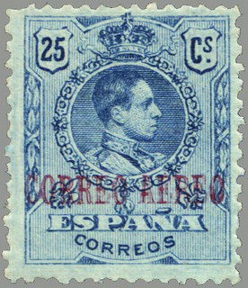 ESPAÑA 1909 294 Sello Nuevo Alfonso XIII Tipo Medallón 25c Azul Habilitados Correo Aereo 